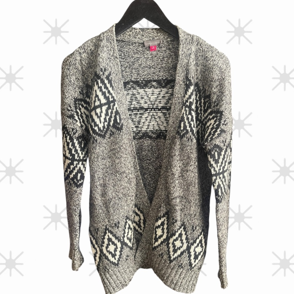 Vince Camuto Black, Gray, White Knit Open Cardigan Sweater XS